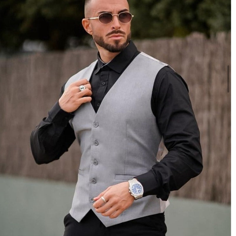 NWT ~ Men's Light Gray Business Suit Vest Casual Dress Slim Fit Formal ~ MEDIUM