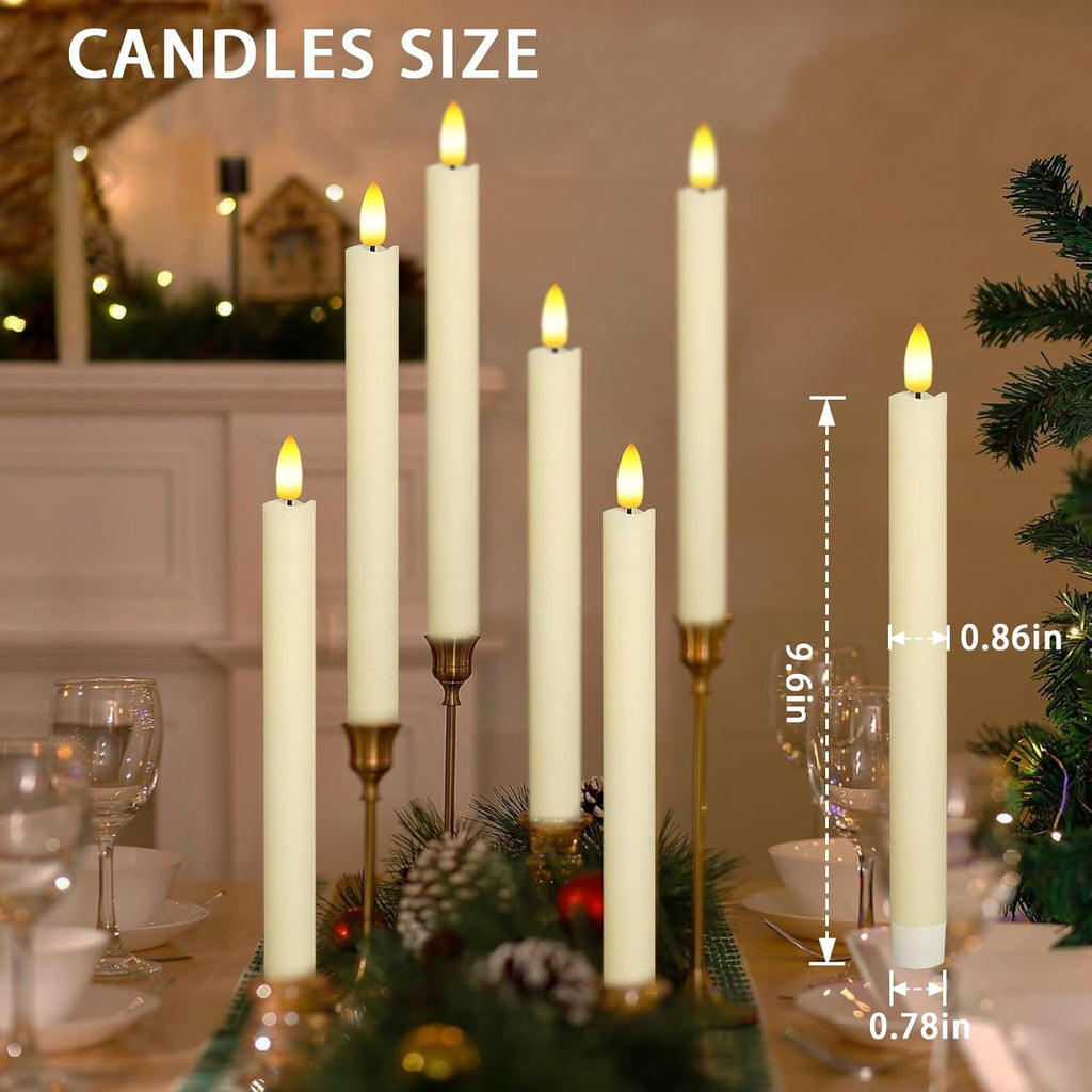 BRAND NEW ~ Set/2 Wax LED Flameless White Flickering 9.6" Taper Candles & Remote
