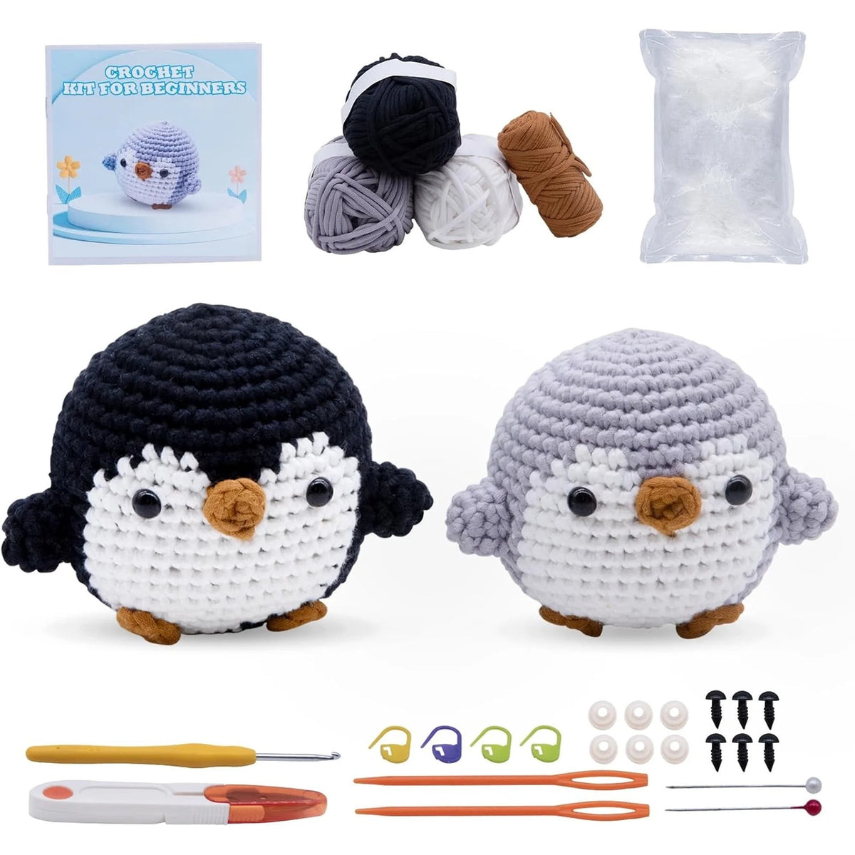 BRAND NEW ~ Set/2 Penguin Crochet Kit ~ Beginners Crocheting Adults & Kids