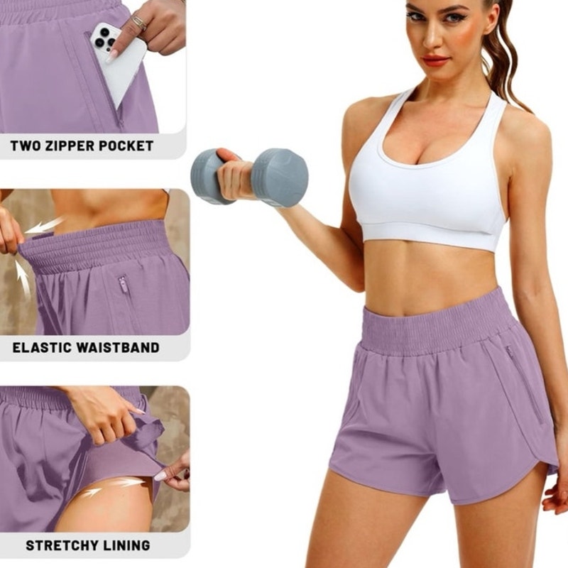 NWT ~ Women's Light Purple Athletic High Waisted Running Shorts with Pockets ~ M