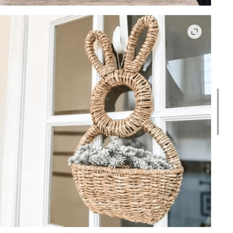 BRAND NEW ~ Hand-woven Wicker Bunny Basket Hanging Wall or Door Wreath Pocket