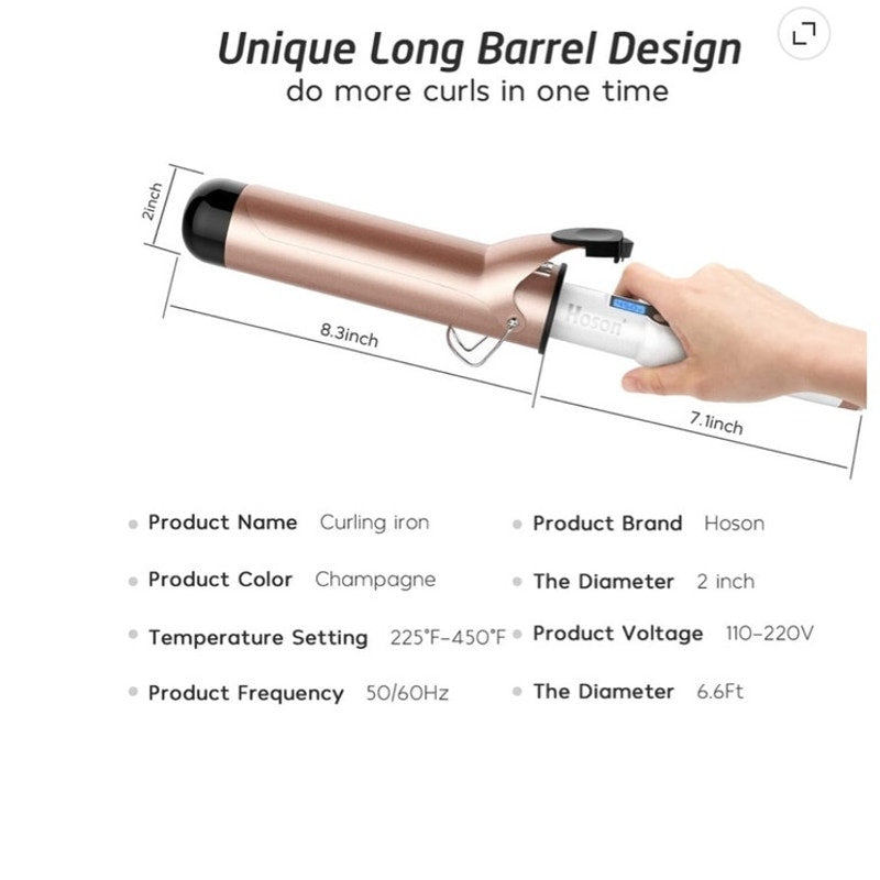 BRAND NEW ~ 2 Inch Large Barrel Dual Voltage LCD Display Curling Iron Wand