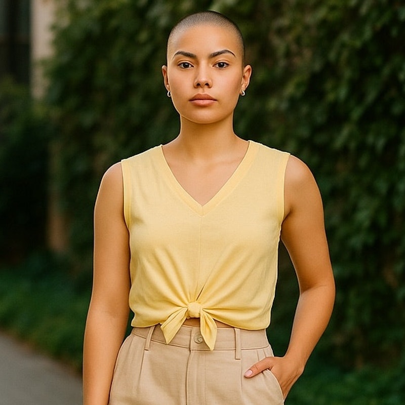 NWT ~ Yellow Cropped Tied Waist Sleeveless T-Shirt Summer Top ~ Women's MEDIUM