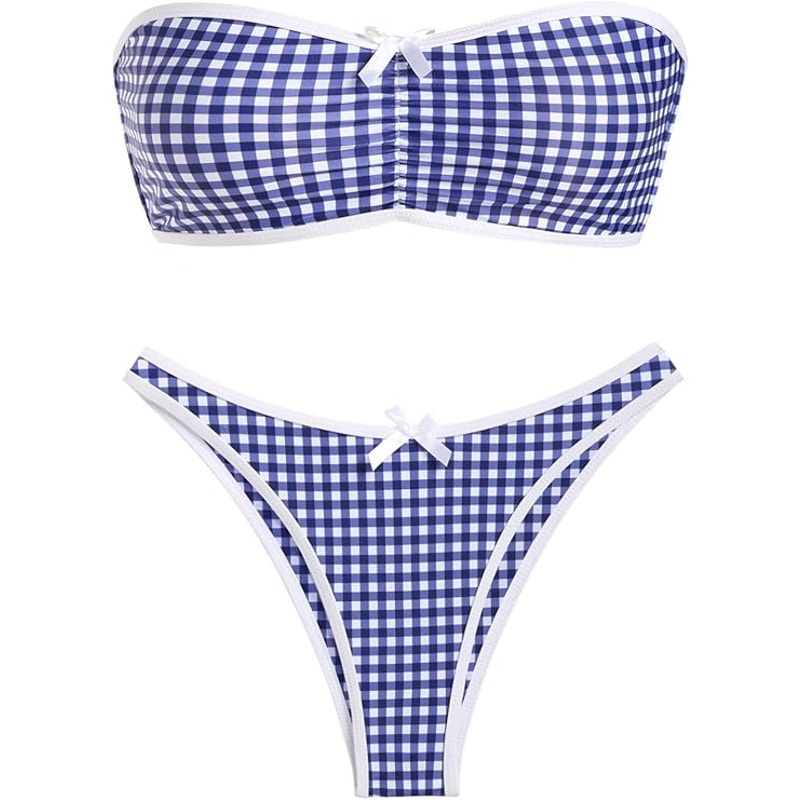 NWT ~ Women's Strapless Sexy Blue & White Gingham Check Bikini Swimsuit ~ XL