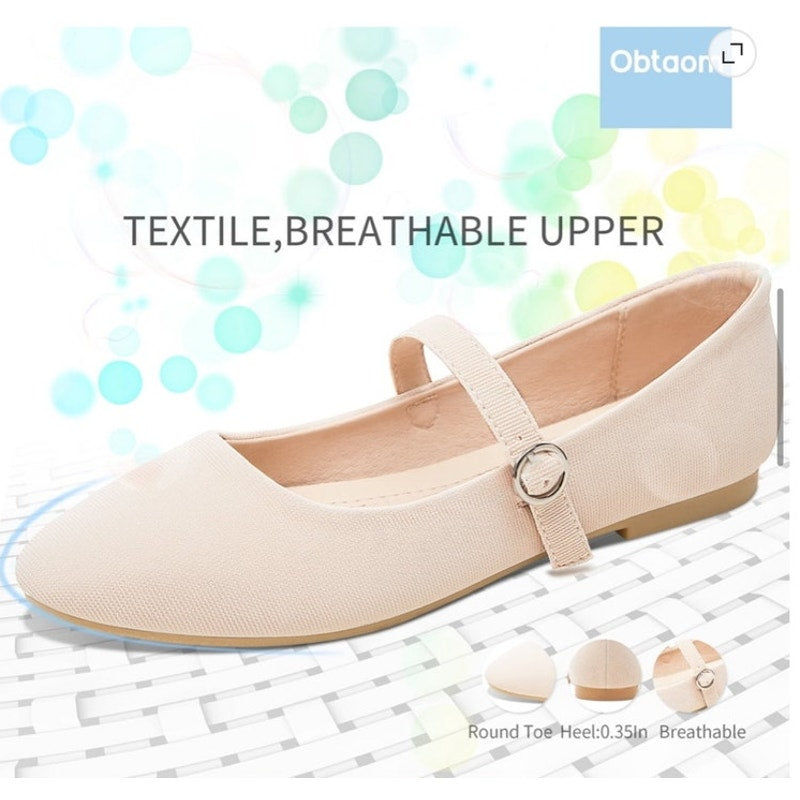 NWT ~ Women's Beige Mary Jane Round Toe Ballet Flats Dressy Fabric Shoes Size 10