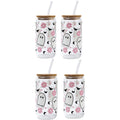 NWT ~ Set/4 Halloween Ghost & Bat 16 oz Glass Bamboo Lid Glass Straw & Brush