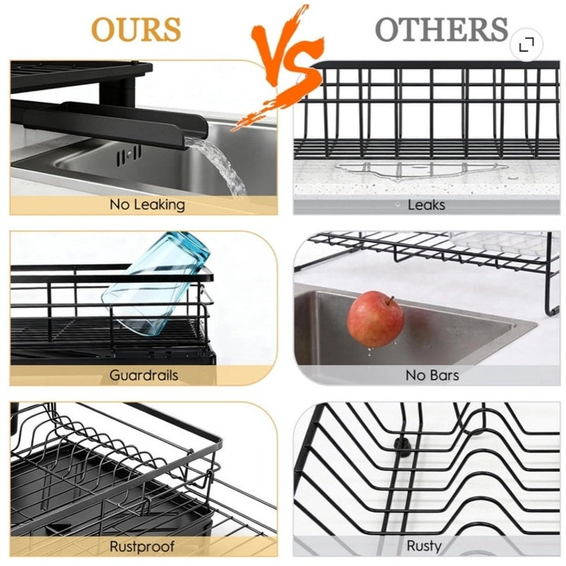 BRAND NEW Black Stainless Steel Rust Proof Expandable Capacity Dish Drying Rack