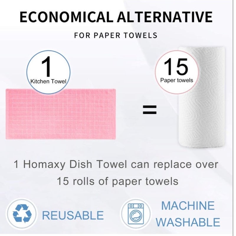 BRAND NEW ~ Set/4 Pink Checked 100% Cotton Soft Terry Cloth Kitchen Dish Towels