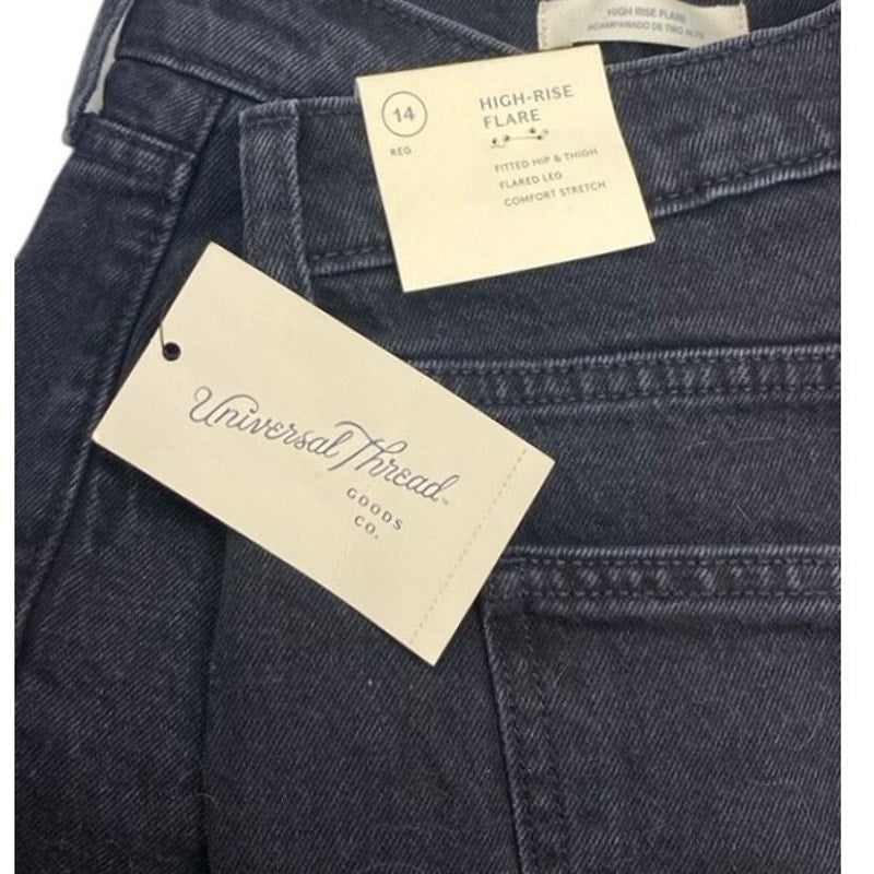 NWT ~ Universal Thread Black Flare Leg High Rise Stretch Denim Jeans ~ 14