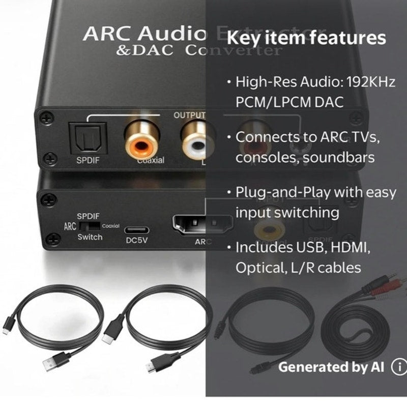 BRAND NEW ~ HDMI ARC Audio Extractor Digital to Analog Audio Converter TV Jack