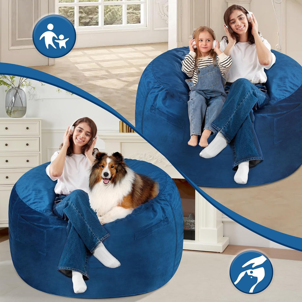 BRAND NEW ~ Blue 3ft Memory Foam Filled Large Soft Dutch Velvet Bean Bag Chair