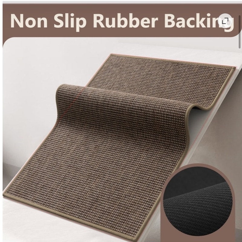 BRAND NEW ~ Brown Non-Slip Rubber Backed Welcome Low Profile Inside Door Mat Rug