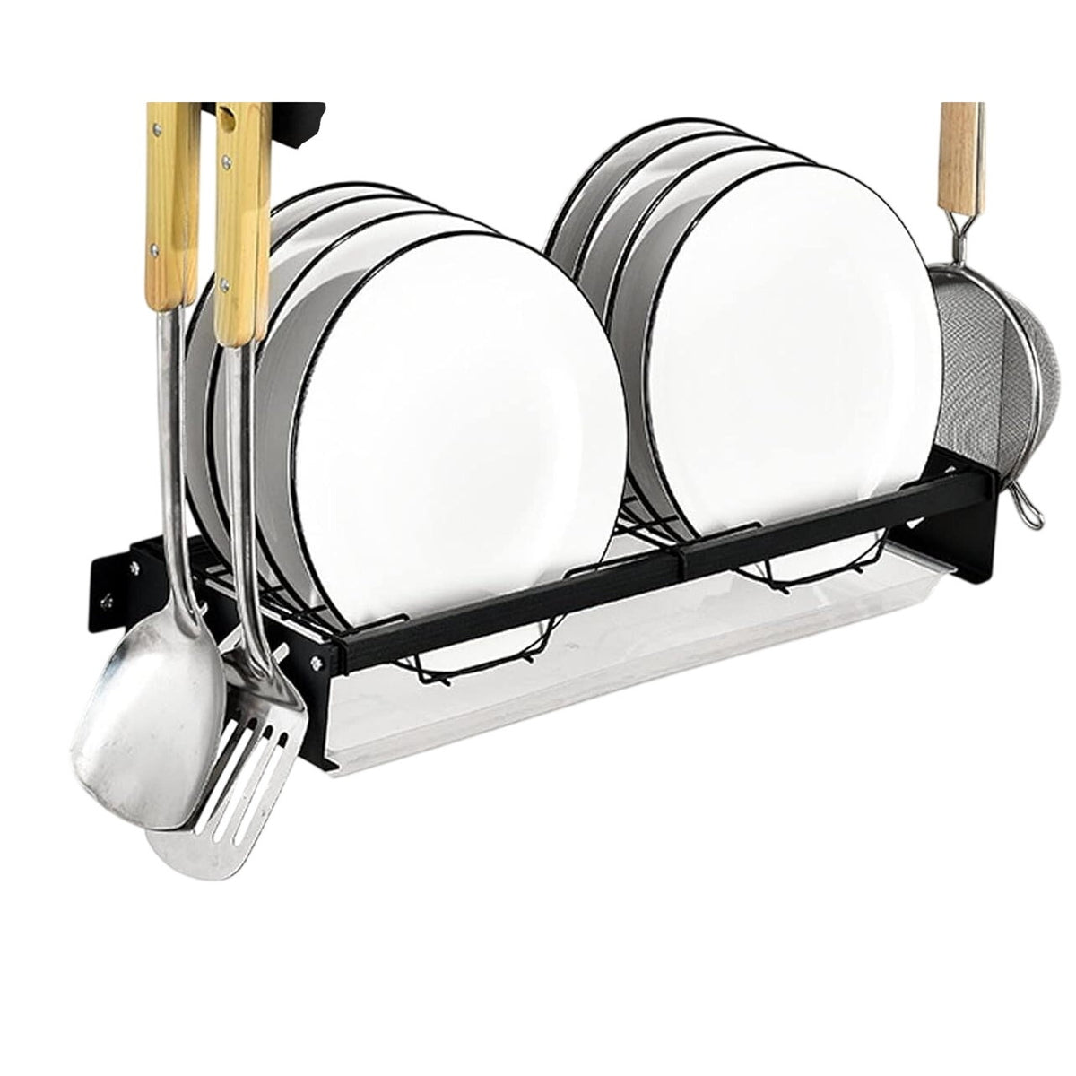 BRAND NEW ~ Black Dish & Utensils Silverware Wall Mounted Sink Drainer & Tray