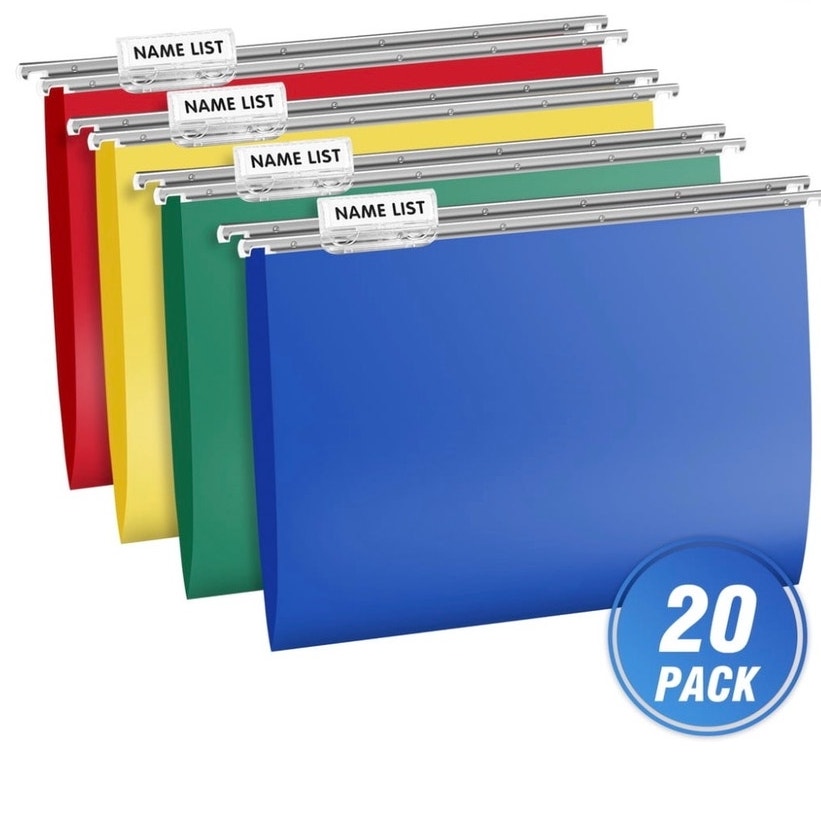 BRAND NEW ~ 20 Multicolor Heavy Duty Plastic Hanging File Folders & Metal Hook