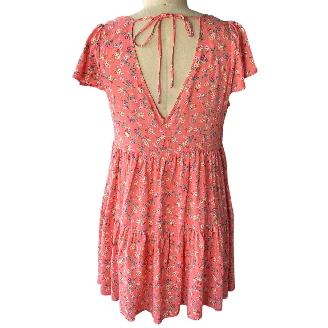 NWT ~ ULTRA FLIRT Coral Calico Boho Backless Bohemian Smocked Dress ~ Women's XL