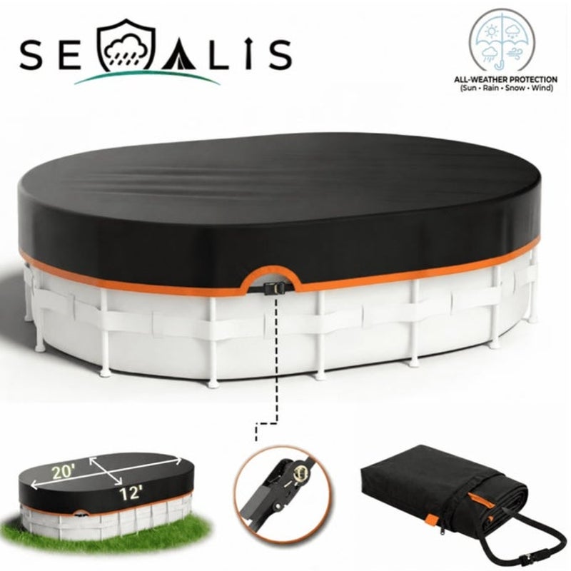 BRAND NEW ~ 12x20ft Waterproof & Dustproof Oval Above Ground Pool Cover & Winch