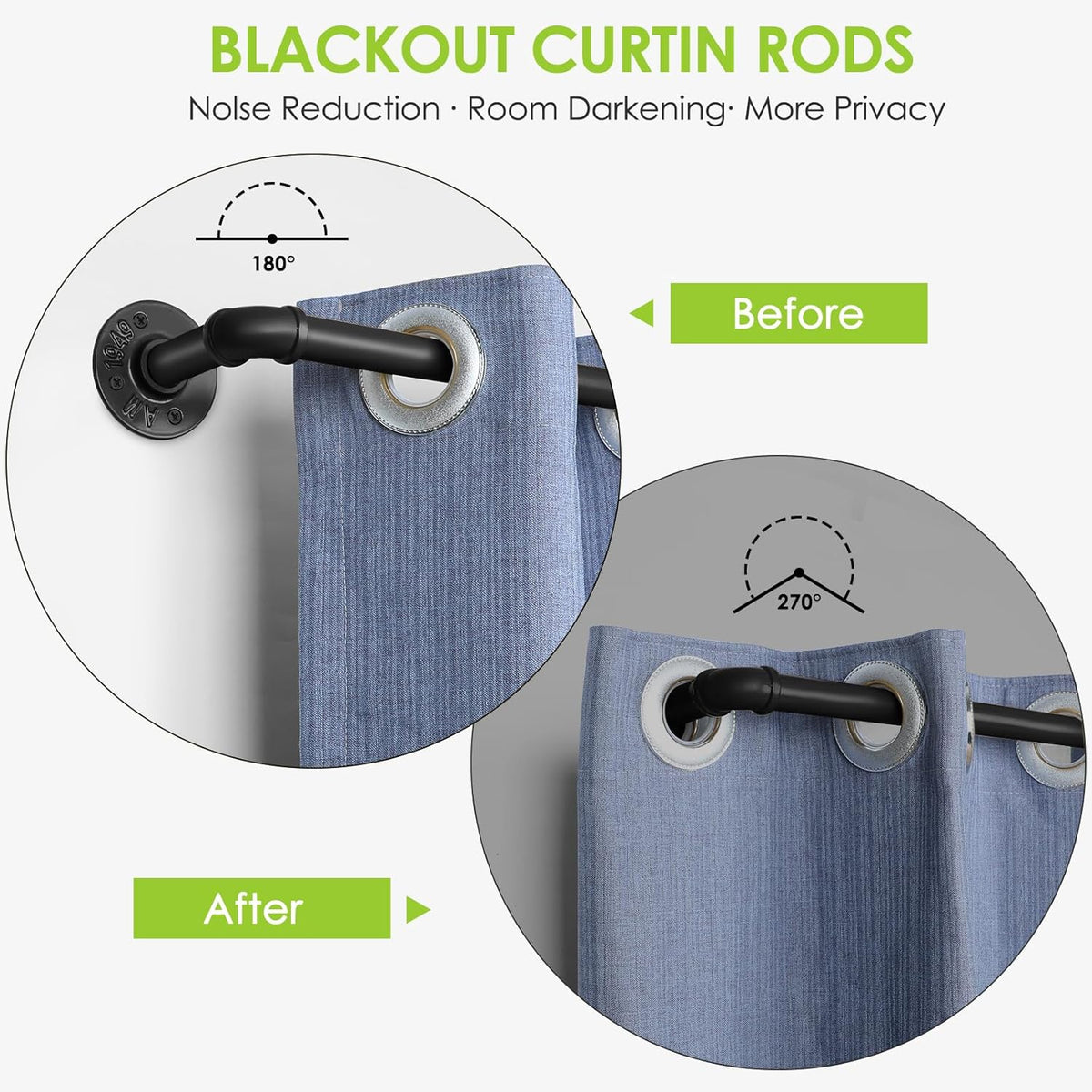 BRAND NEW ~ Modern Farmhouse Industrial Black Pipe Curtain Rod ~ 48" - 86"