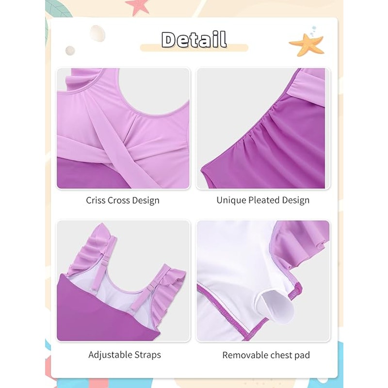 BRAND NEW ~ Girls One Piece Pink & Purple Swimsuit Bathing Suit ~ Youth 6