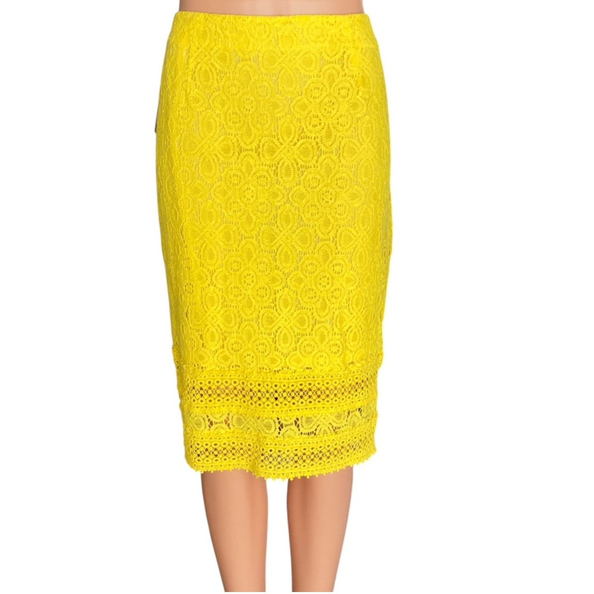 NWT ~ PROJECT RUNWAY Primrose Yellow Eyelet Lace Pencil Skirt ~ Women's Size 12