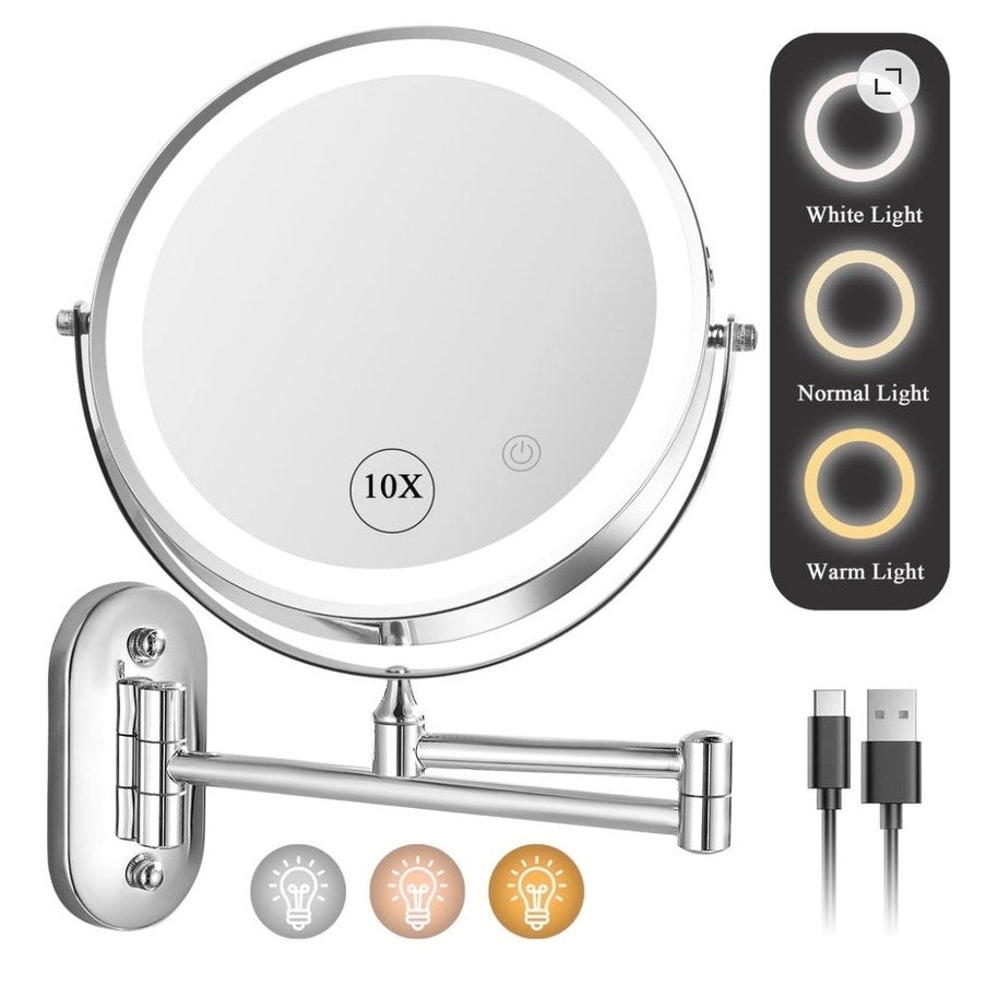 BRAND NEW ~ Chrome Finish 8" Double Sided 3 Colors Lighted Adjustable Mirror