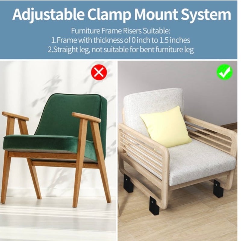 BRAND NEW ~ Set/4 Black Heavy Duty Adjustable 4" Furniture Bed Risers