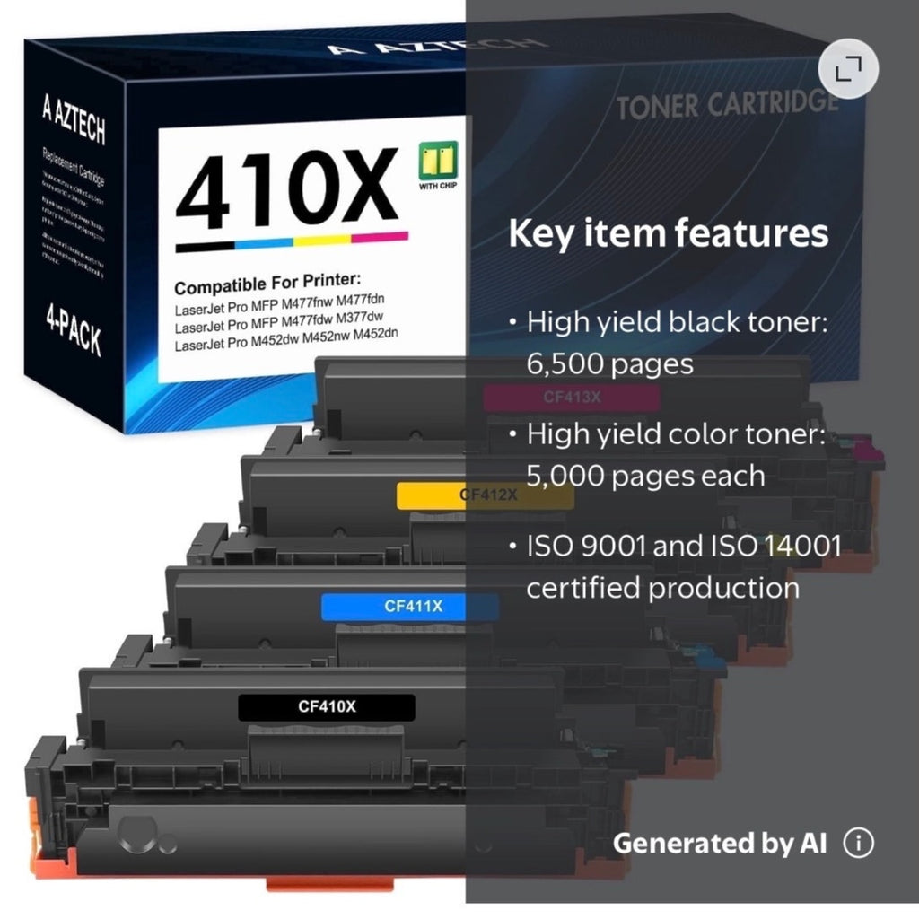 BRAND NEW ~ 4 Colorich 410X Toner Cartridges HP Black, Cyan, Magenta and Yellow
