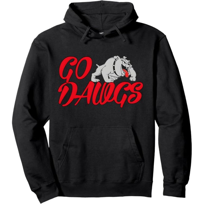 NWT ~ Black "GO DAWGS" Bulldog Pullover Hoodie Hooded Sweatshirt ~ LARGE