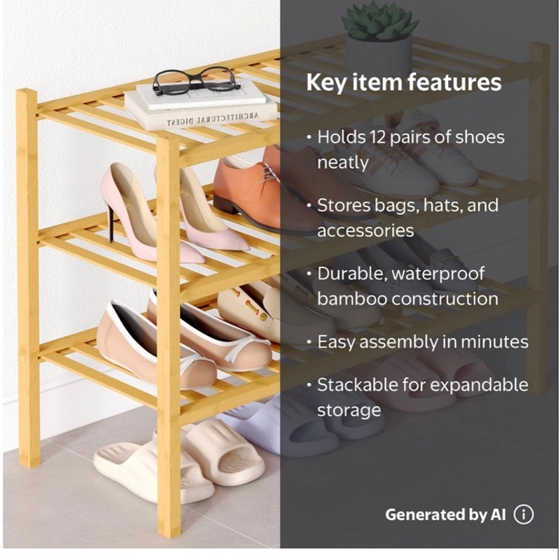 BRAND NEW ~ Natural Bamboo Wood 3-Tier Shoe Rack Shoe Storage Organizer