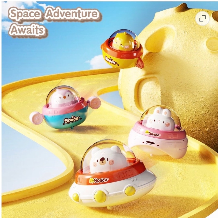 BRAND NEW ~ Set/4 Baby & Toddler Colorful UFO Battery Free Press Vehicle Toys
