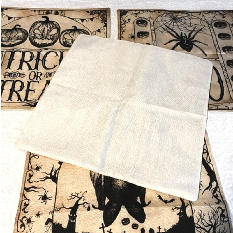 BRAND NEW ~ Set/4 Large Aged Burlap Style Halloween Pillow Covers ~ 20" x 20"