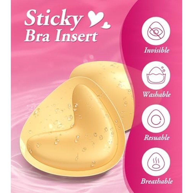 NWT ~ Push Up Double Sided Sticky Bra Inserts with Nipple Covers ~ 4.5" ~ MEDIUM
