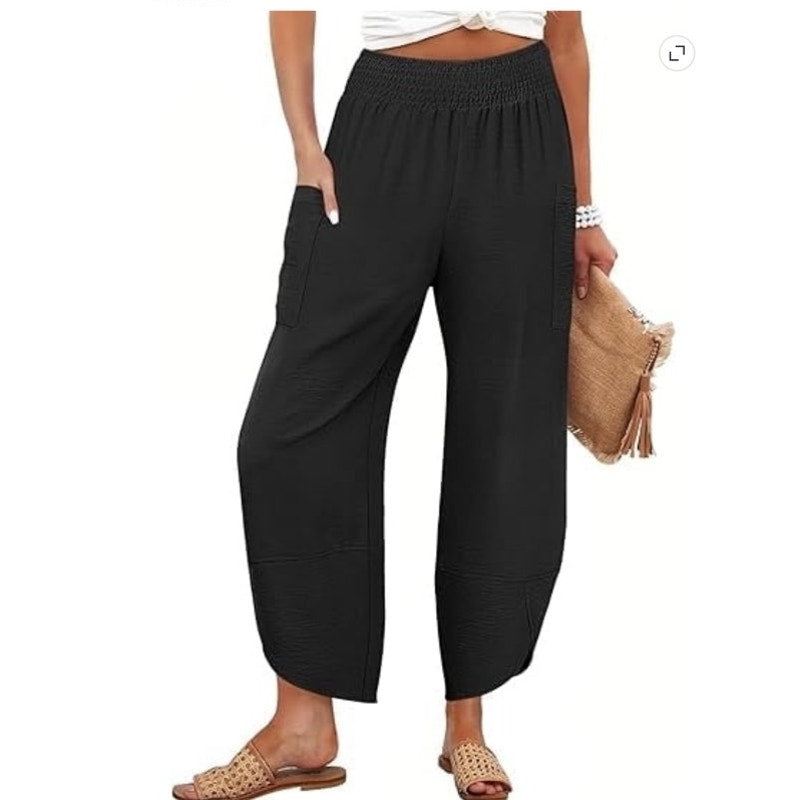 NWT ~ Women's Black Summer Casual Wide Leg Split Hem Palazzo Pants ~ Ladies MED