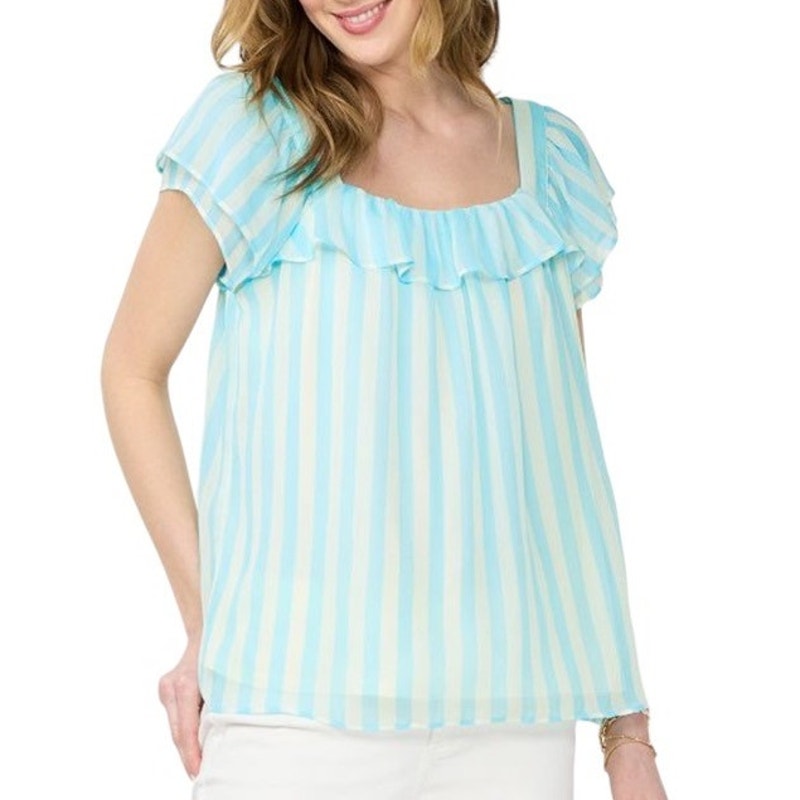 NWT ~ LAUREN CONRAD "Market Blooms" Ruffle Short Sleeve Blouse ~ Size SMALL