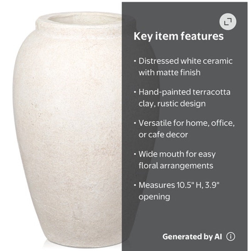BRAND NEW ~ 10" Handmade Matte White Terracotta Rustic Stoneware Ceramic Vase