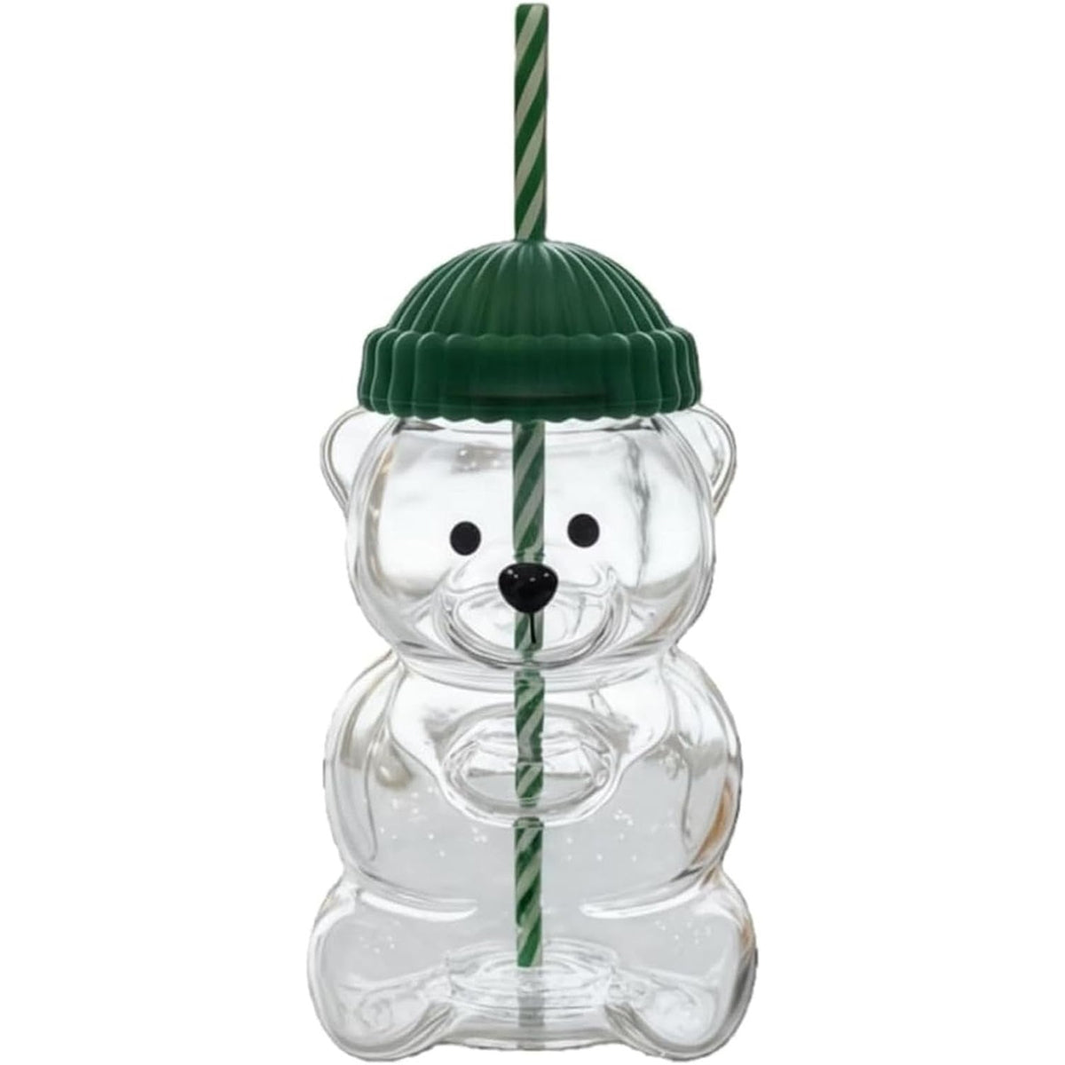 BRAND NEW ~ 20oz Borosilicate Glass Bear Winter Hat Striped Straw Cup Mug & Lid