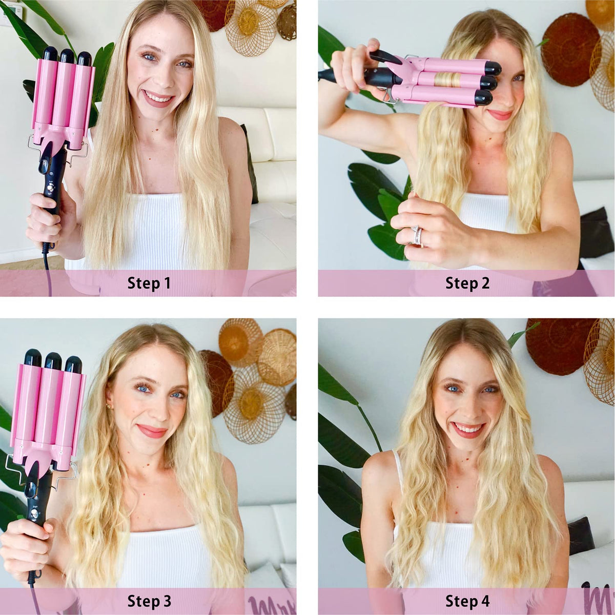 BRAND NEW ~ Pink 3 Barrel 1" Crimper Hair Curling Iron Tool Waver 2 Temp Setting