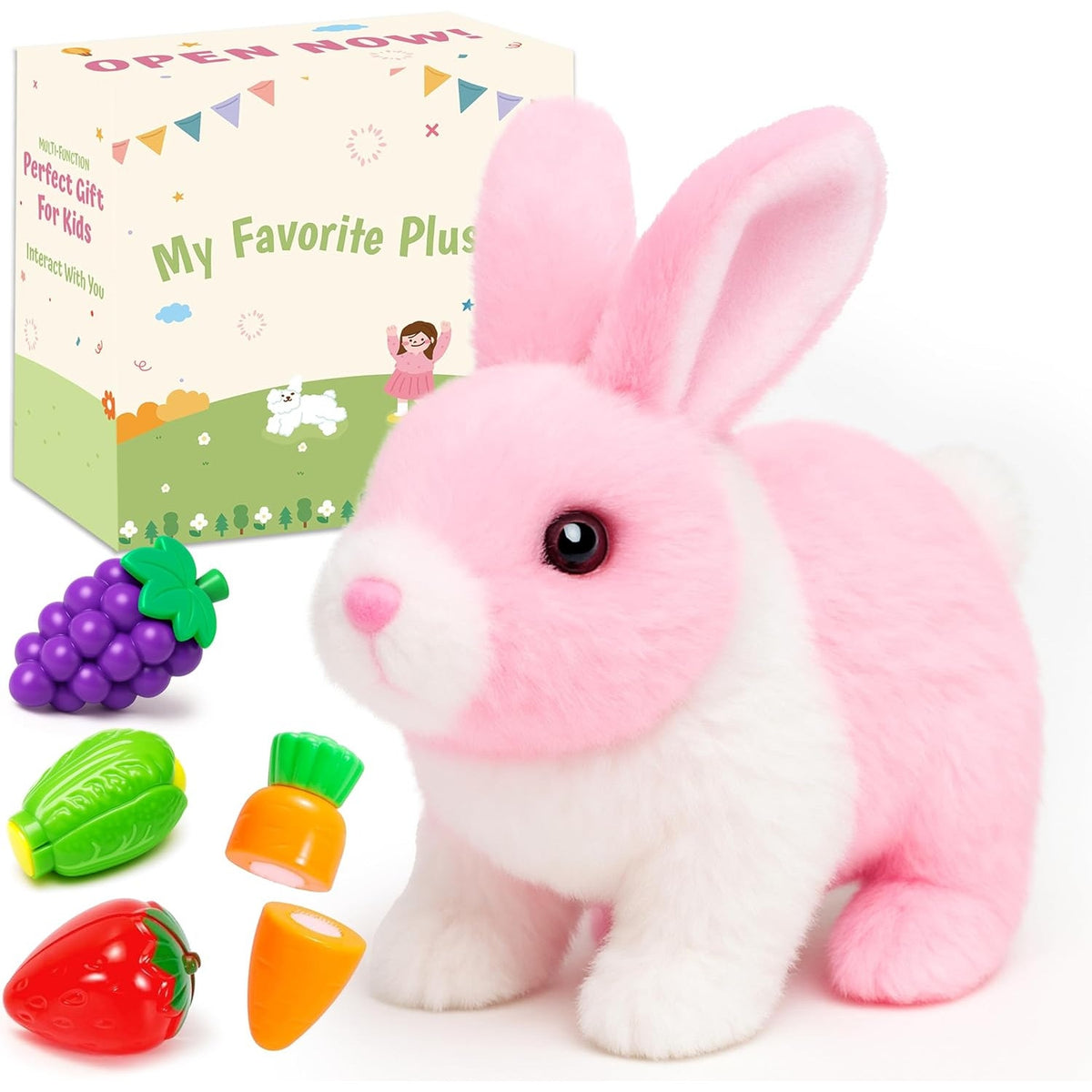 BRAND NEW ~ 7" Walking Rabbit Interactive Electronic Hopping Pet Plush Bunny Toy