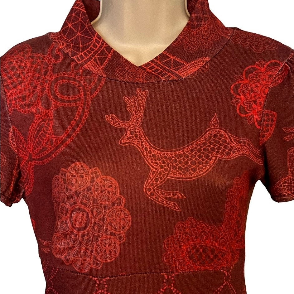 NWT ~ SMASH Embroidered Floral Butterfly Paisley Brown Knit Poet Dress ~ SMALL