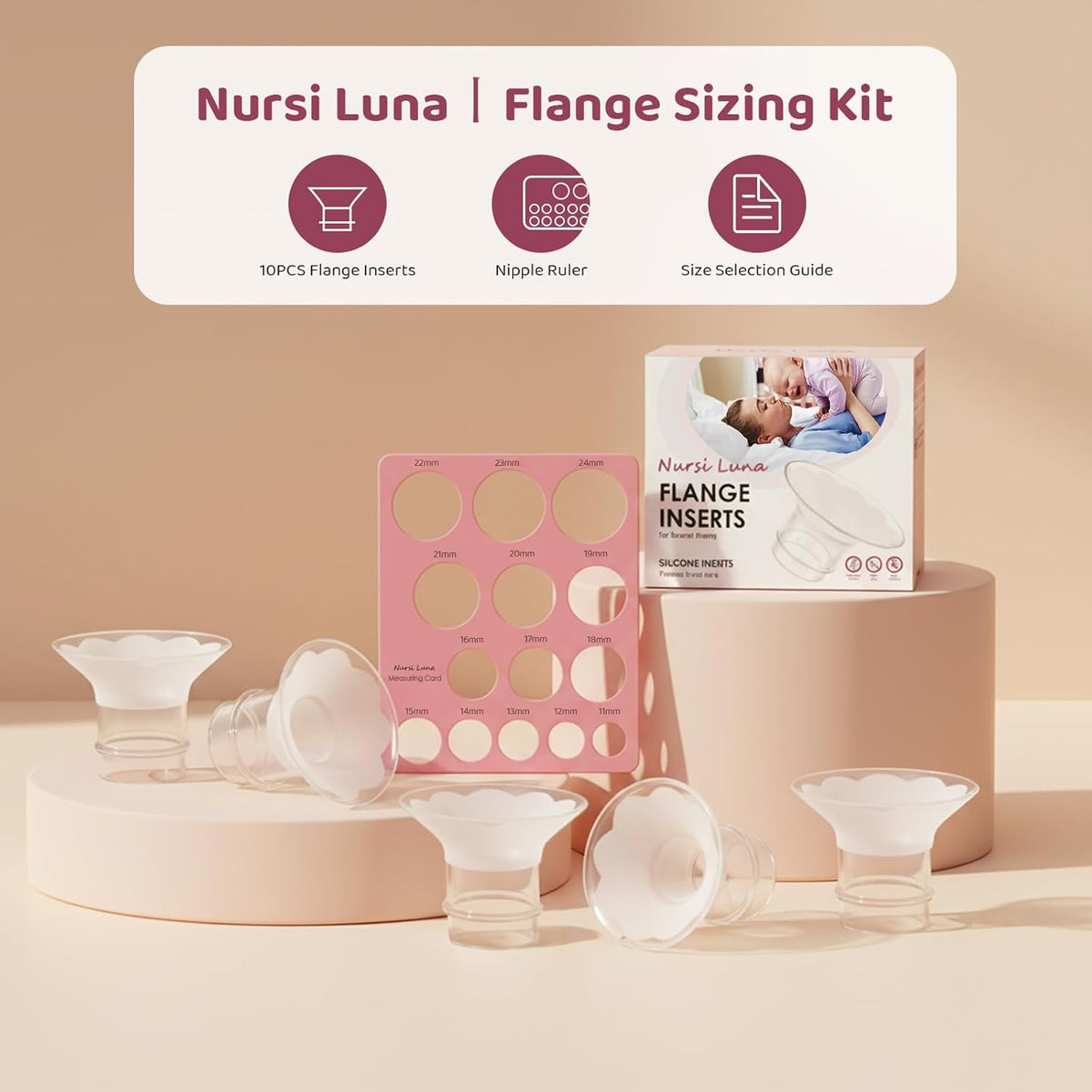 BRAND NEW ~ Silicone Breast Pump Flange Sizing Kit 10pc Flange Inserts