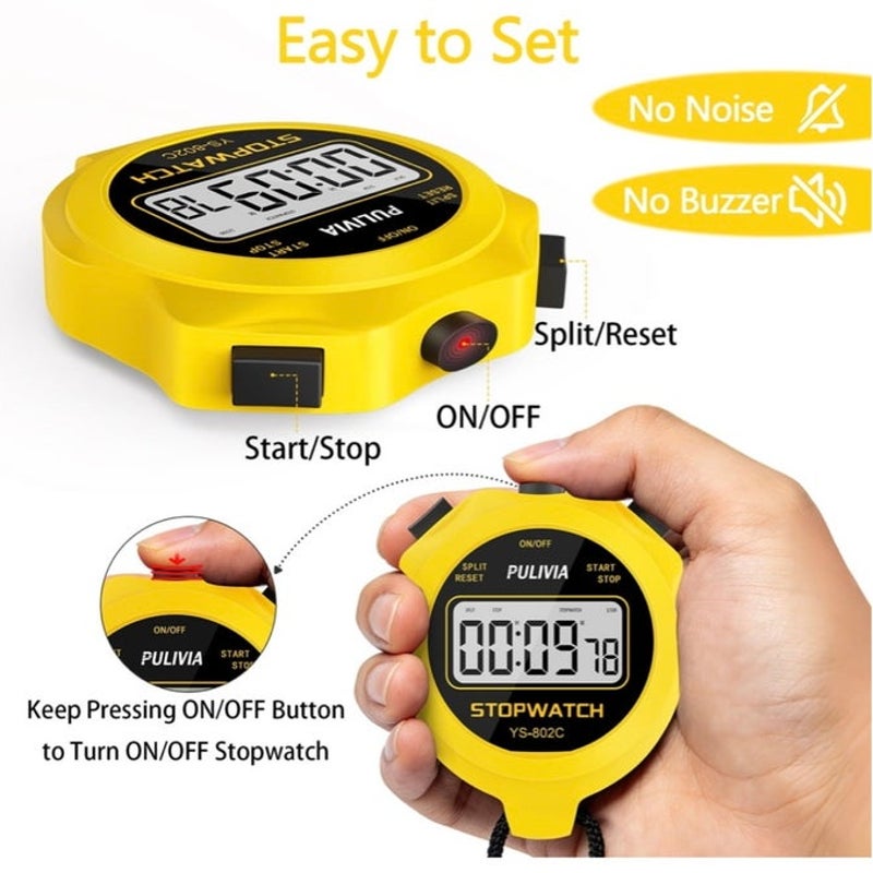BRAND NEW ~ Yellow Large Display Silent Digital Stopwatch Timer Battery Included