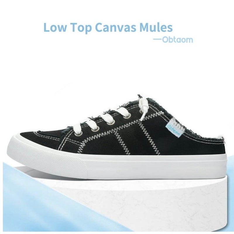 BRAND NEW ~ Black & White Canvas Memory Foam Mules Slip-On Backless Shoes ~ 9
