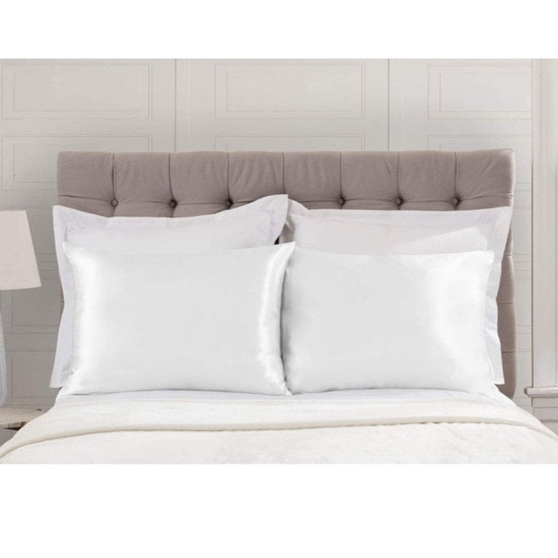 BRAND NEW ~ Set/2 QUEEN Size White Satin Pillowcases with Zipper ~ Soft & Cool