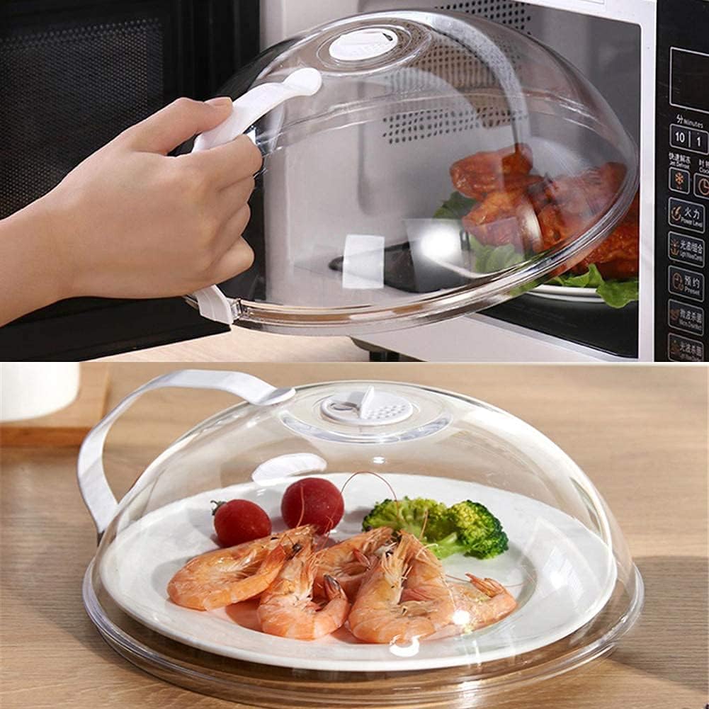 NWT ~ Set/2 Microwave Transparent Splatter Plate Cover w/ Handle & Steam Vent