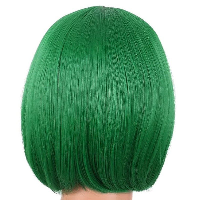 BRAND NEW ~ Bright GREEN 12" Short Straight Flat Bangs Bob Wig ~ Cosplay Costume