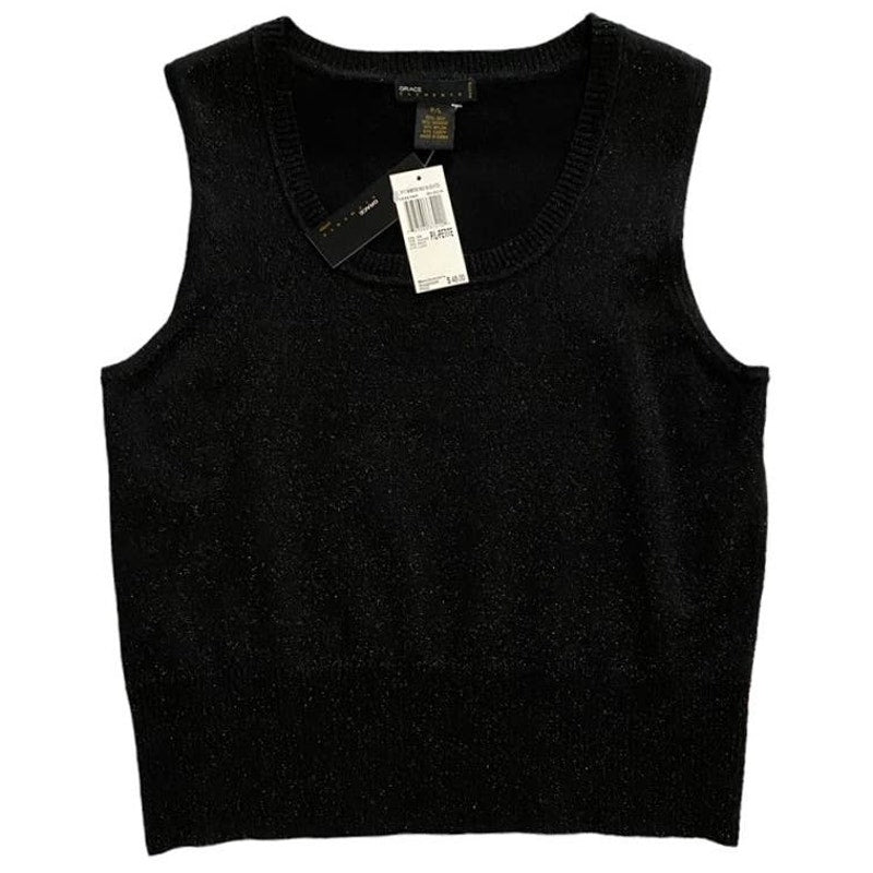 NWT ~ GRACE ELEMENTS Silk Black Shimmering Nights Sleeveless Sweater ~ Womens PL