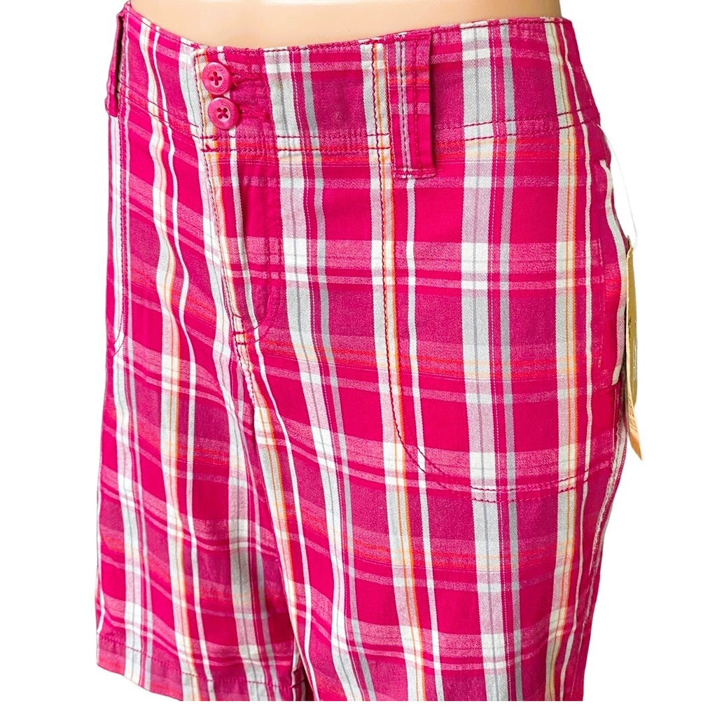 NWT ~ ROUTE 66 Bright Pink Plaid Cotton Casual Pockets Shorts ~ Women's Size 7/8