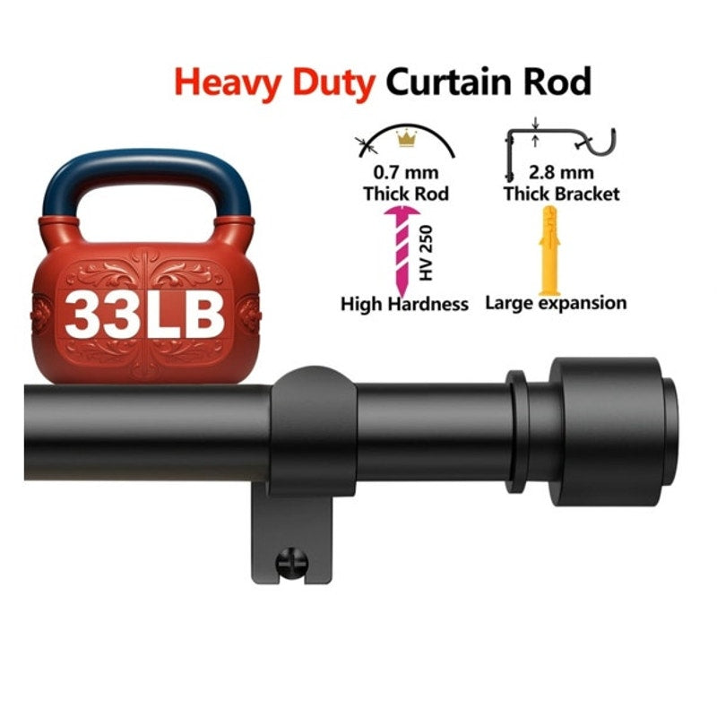 BRAND NEW ~ Matte Black Curtain Rod 32 3/4" - 44 3/4" & Brackets