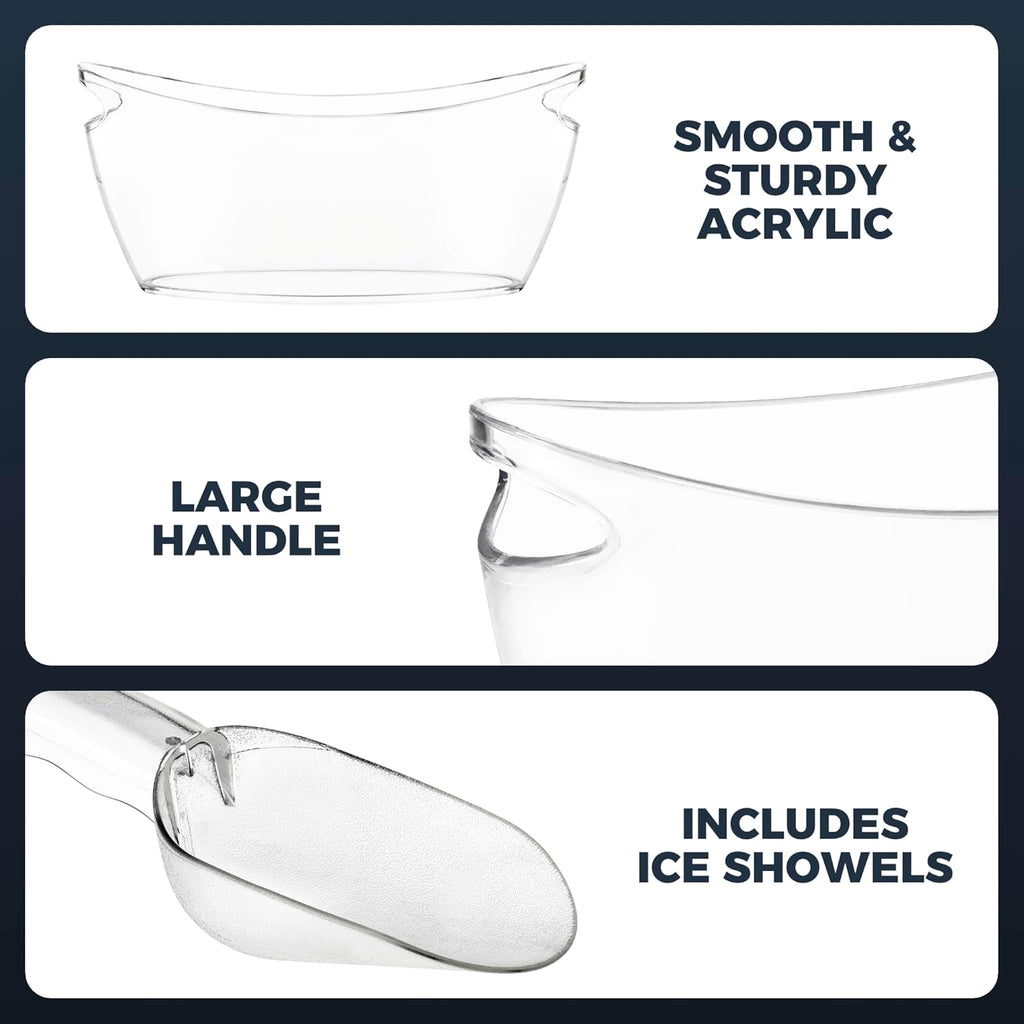 BRAND NEW ~ Set/3 Large Clear Ice Buckets Party Beverage Tub w/ Handles & Scoop