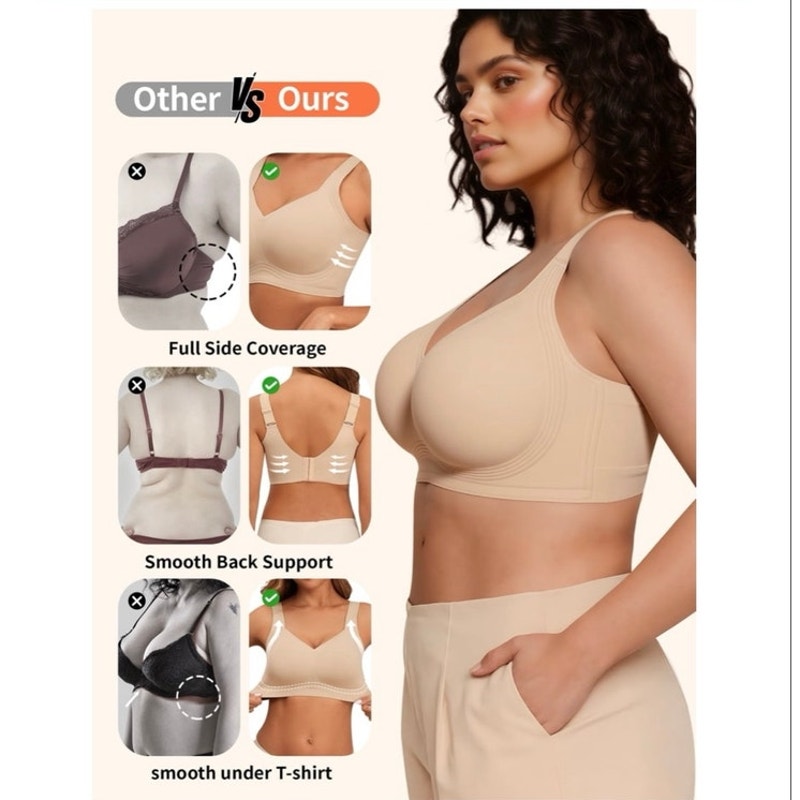 NWT ~ Nude Wireless Push Up Full Coverage Comfort Smoothing Seamless Bra ~ MED.