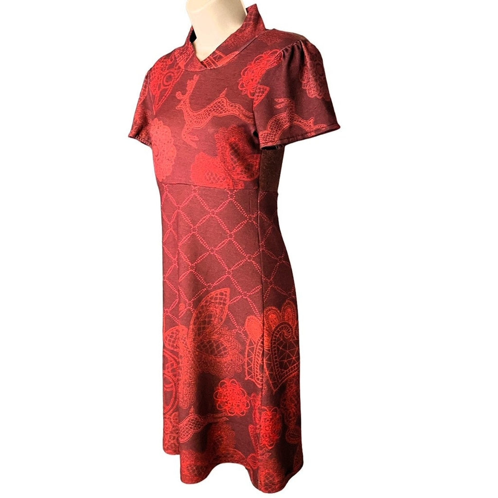 NWT ~ SMASH Embroidered Floral Butterfly Paisley Brown Knit Poet Dress ~ SMALL